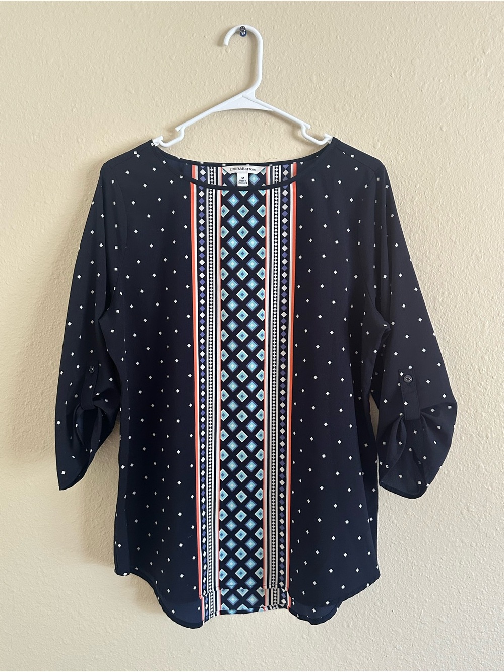 Croft & Barrow Polka Dot Blouse with Geometric Front Panel